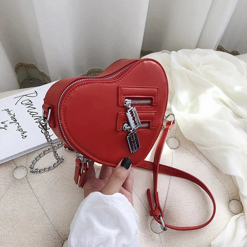 Red Heart Shape Shoulder Bag Chain Crossbody Bag
