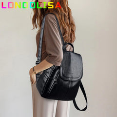 Women Leather Backpacks for Girls Sac A Dos Casual Daypack Vintage Bag