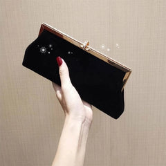 Velvet Evening Clutch Bag with Rhinestone Buckle Chain