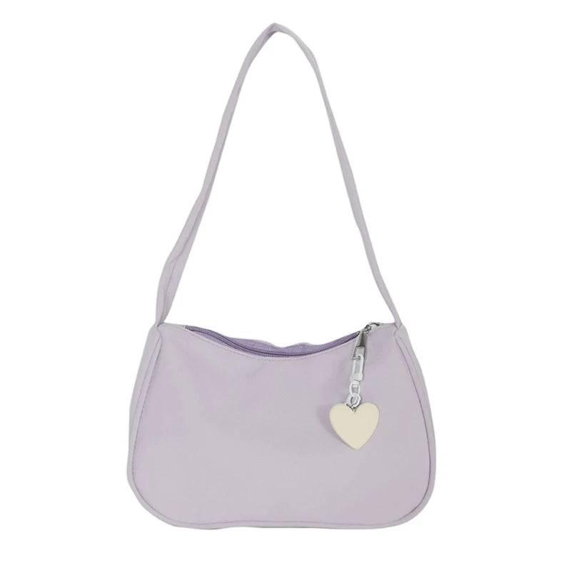 Retro Nylon Shoulder Top Handle Bag with Zipper Closure