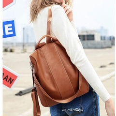 Women Retro Leather Backpack College Preppy School Bag For Student Laptop Girls