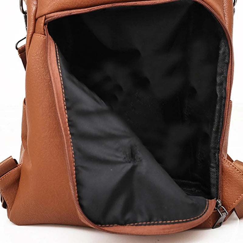 Women Retro Leather Backpack College Preppy School Bag For Student Laptop Girls