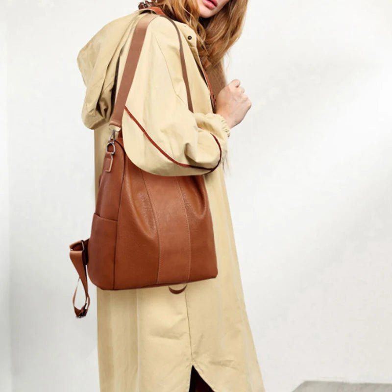 Women Retro Leather Backpack College Preppy School Bag For Student Laptop Girls