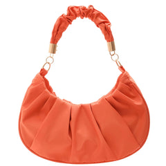 Women Retro Pleated Hobos Shoulder Bag Solid Leather Underarm Bags
