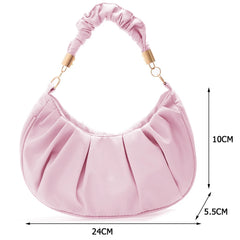 Women Retro Pleated Hobos Shoulder Bag Solid Leather Underarm Bags