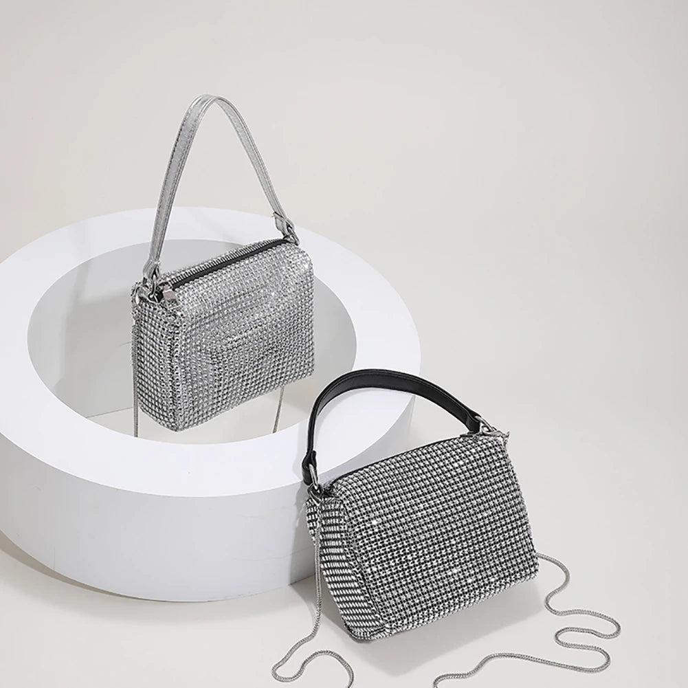 Rhinestone Shoulder Bag Tote Wallet Wristlet Vintage Glitter Evening Po