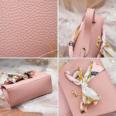 Women Ribbon Bow Mini Flap Hangbag Wallet Shoulder Bag Totes with Scarf