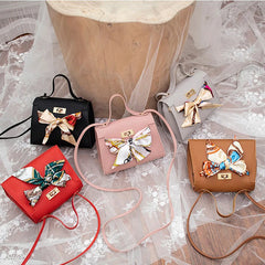 Women Ribbon Bow Mini Flap Hangbag Wallet Shoulder Bag Totes with Scarf