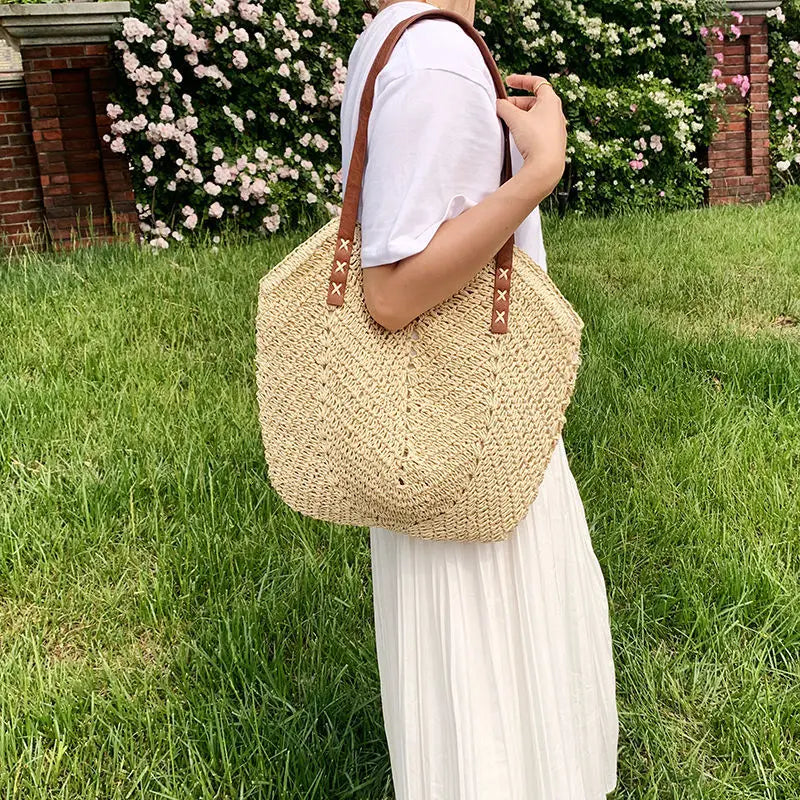 Women's Beach Straw Bag Vacation Casual Summer Woven Bag