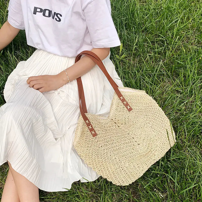 Women's Beach Straw Bag Vacation Casual Summer Woven Bag
