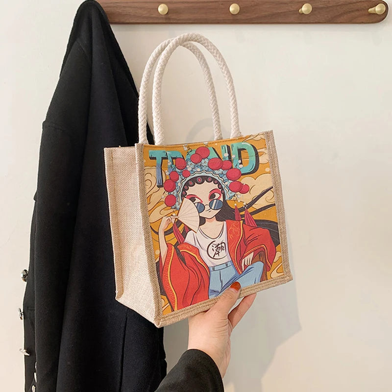Women's Retro Small Tote Bag Theater Girl/Mushroom/Flamingo