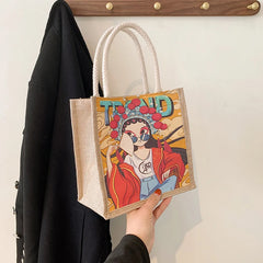 Women's Retro Small Tote Bag Theater Girl/Mushroom/Flamingo