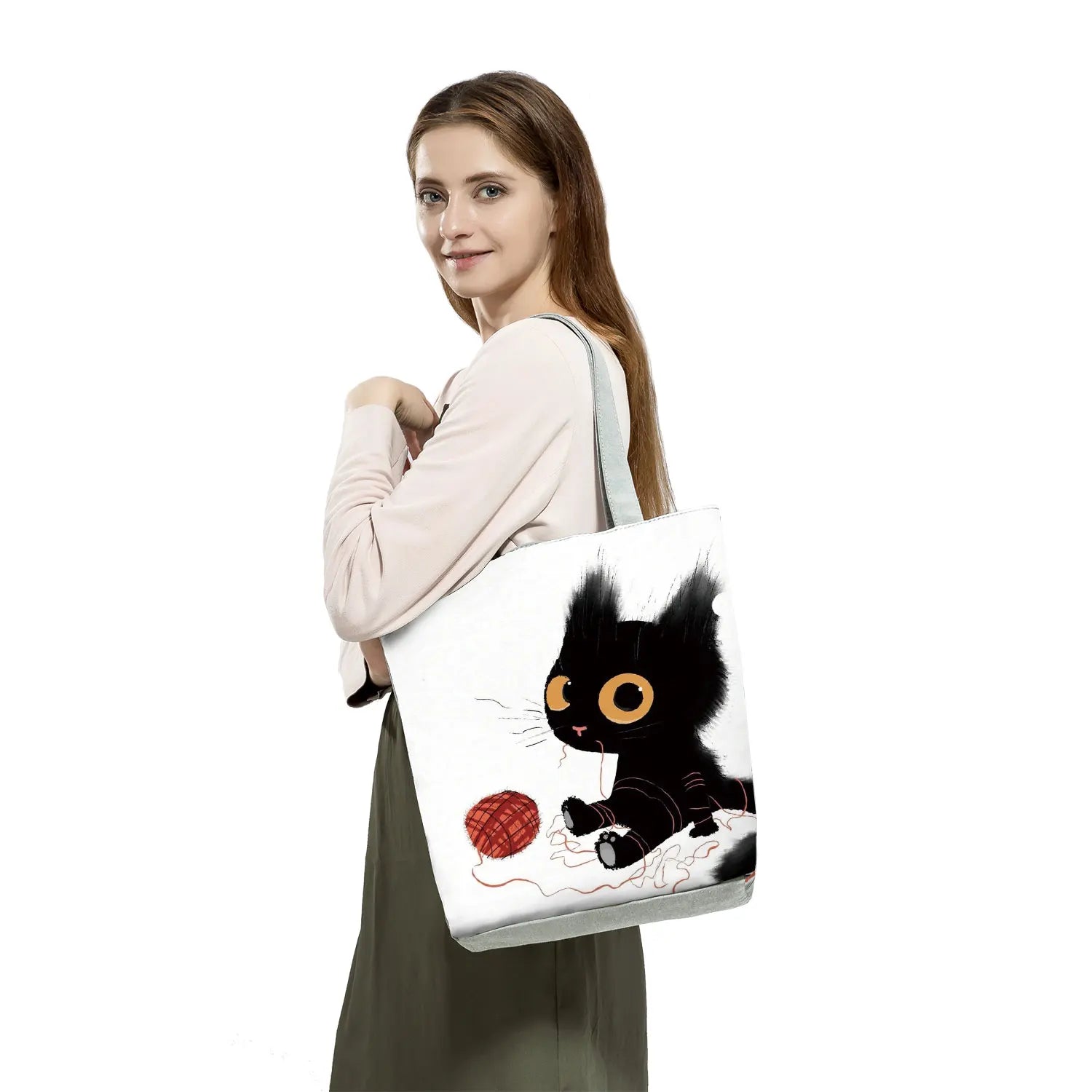 Eco-Friendly Foldable Cat Tote Bag Large Capacity Animal Print Shopping Bag