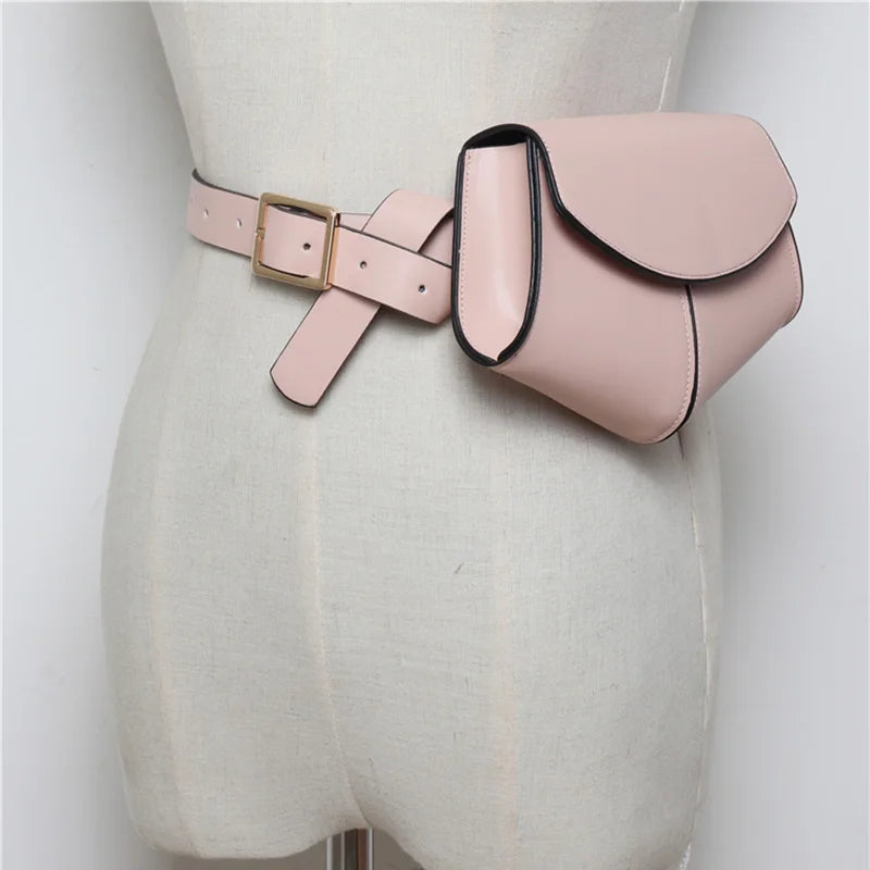 Pink Leather Women Serpentine Fanny Pack Disco Waist Bag