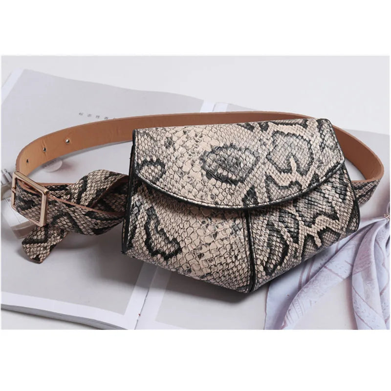 Pink Leather Women Serpentine Fanny Pack Disco Waist Bag