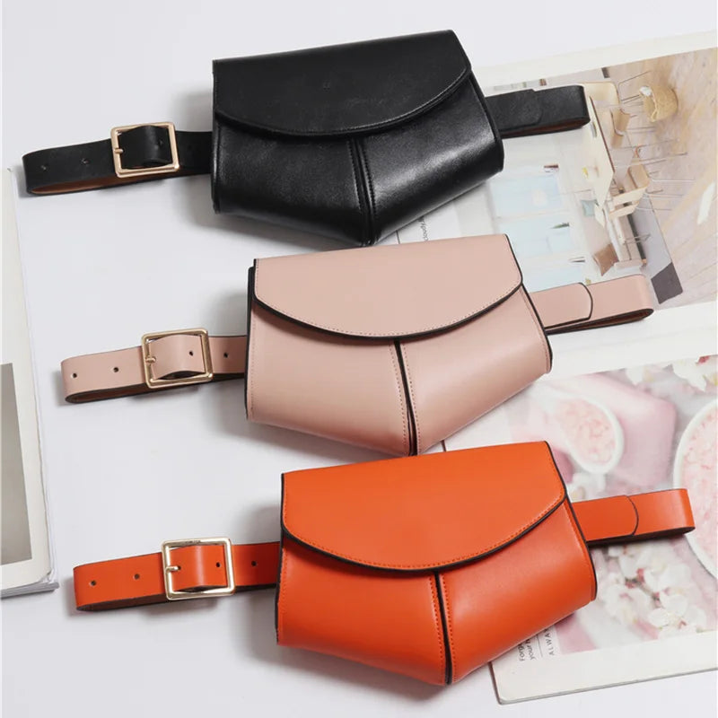 Pink Leather Women Serpentine Fanny Pack Disco Waist Bag