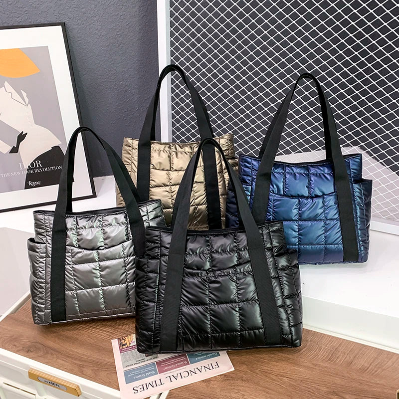 Women Large Padded Shoulder Bag Winter Knitting Tote Handbag
