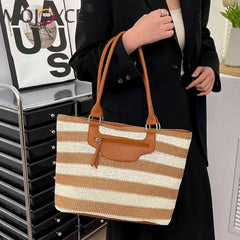 Large Capacity Knit Clutch Striped with Zipper for Women