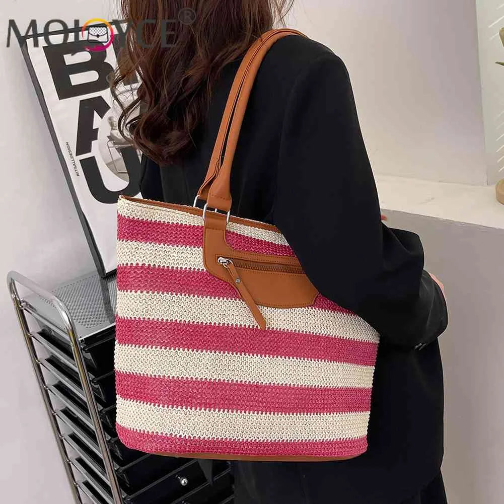 Large Capacity Knit Clutch Striped with Zipper for Women