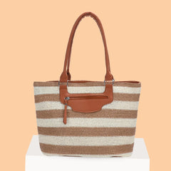 Large Capacity Knit Clutch Striped with Zipper for Women