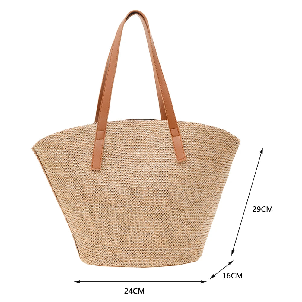 Women Straw Shoulder Bag Rattan Woven Beach Purse Female Basket Bags