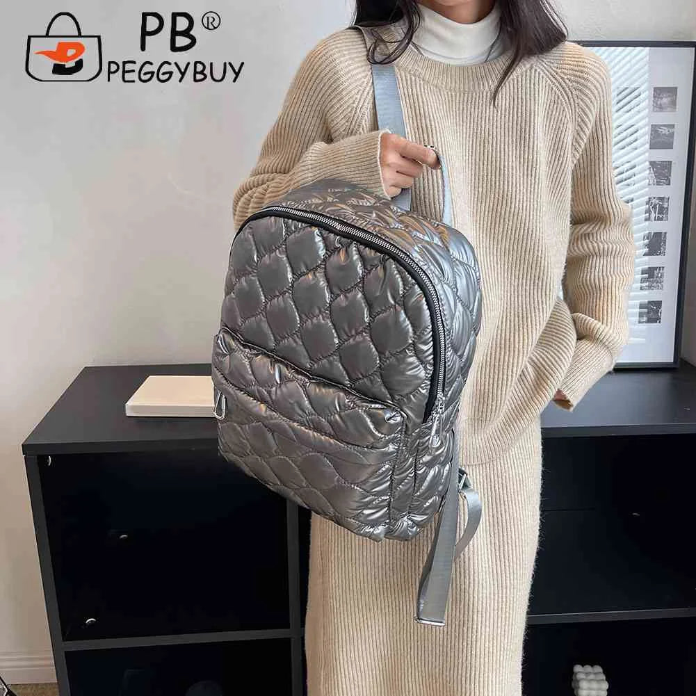 Women Shoulder Backpack Quilted School Back Pack Rhombus Pattern