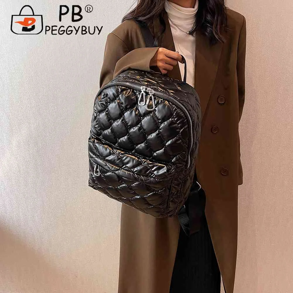 Women Shoulder Backpack Quilted School Back Pack Rhombus Pattern