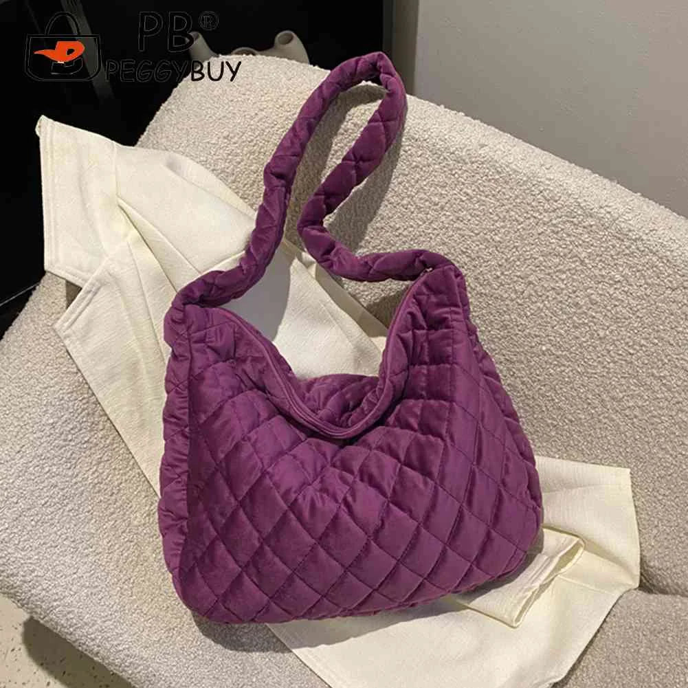 Women Shoulder Bag Quilted Rhombus Large Capacity Zipper Retro Purse