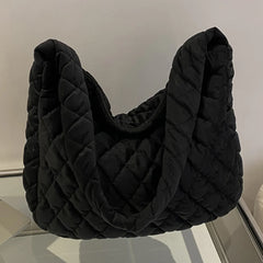 Women Shoulder Bag Quilted Rhombus Large Capacity Zipper Retro Purse