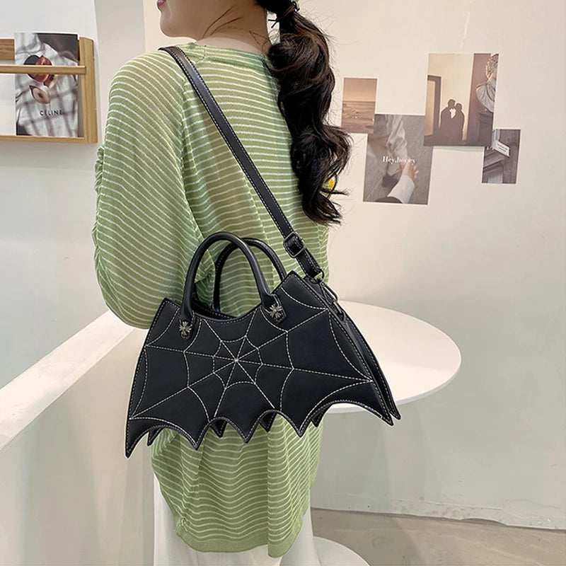 Spider Web Embroidery Shoulder Bag Leather Crossbody Bag