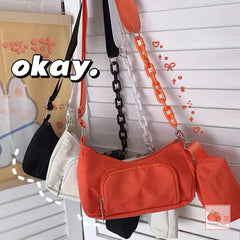 Canvas Messenger Bag Student Shoulder Handbag Zipper Small Chain Bag