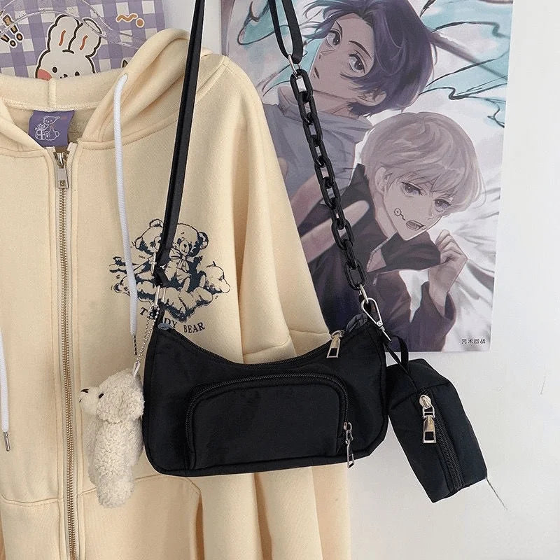 Canvas Messenger Bag Student Shoulder Handbag Zipper Small Chain Bag
