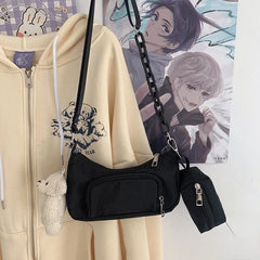 Canvas Messenger Bag Student Shoulder Handbag Zipper Small Chain Bag