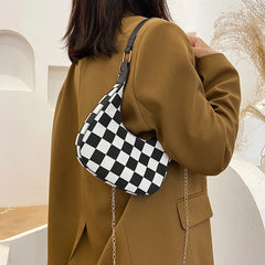 Women Houndstooth Print Shoulder Bag PU Leather Ladies Casual Messenger Handbag