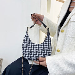 Women Houndstooth Print Shoulder Bag PU Leather Ladies Casual Messenger Handbag