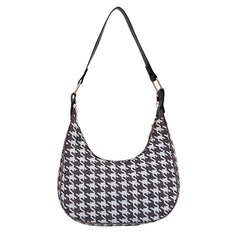 Women Houndstooth Print Shoulder Bag PU Leather Ladies Casual Messenger Handbag