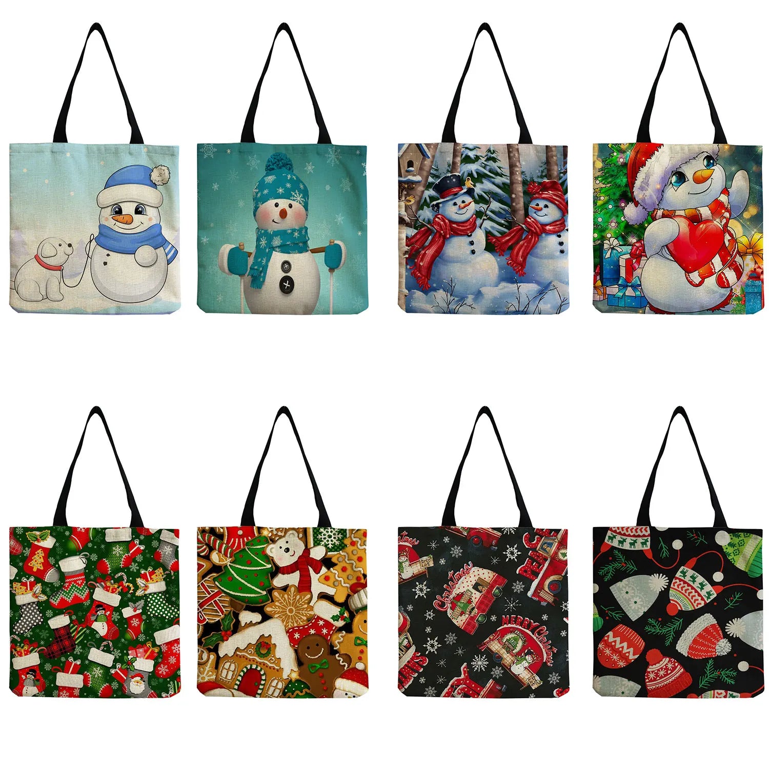 Snowman Print Shoulder Bag Christmas Gift Tote Bag Shopping Bags Travel