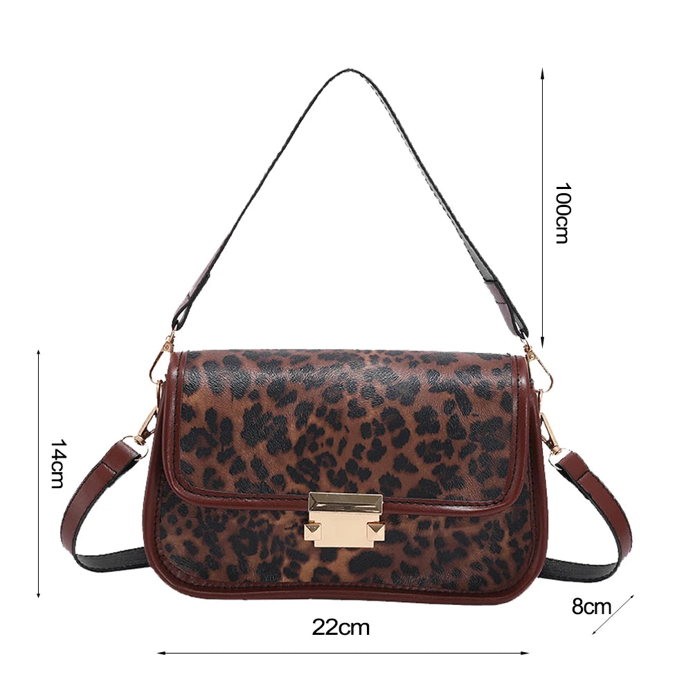 Leopard Print Shoulder Bag PU Leather Underarm Clutch Handbag