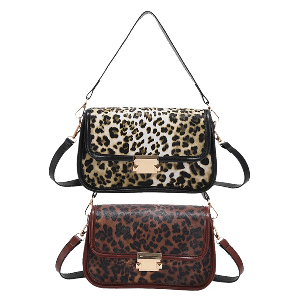 Leopard Print Shoulder Bag PU Leather Underarm Clutch Handbag
