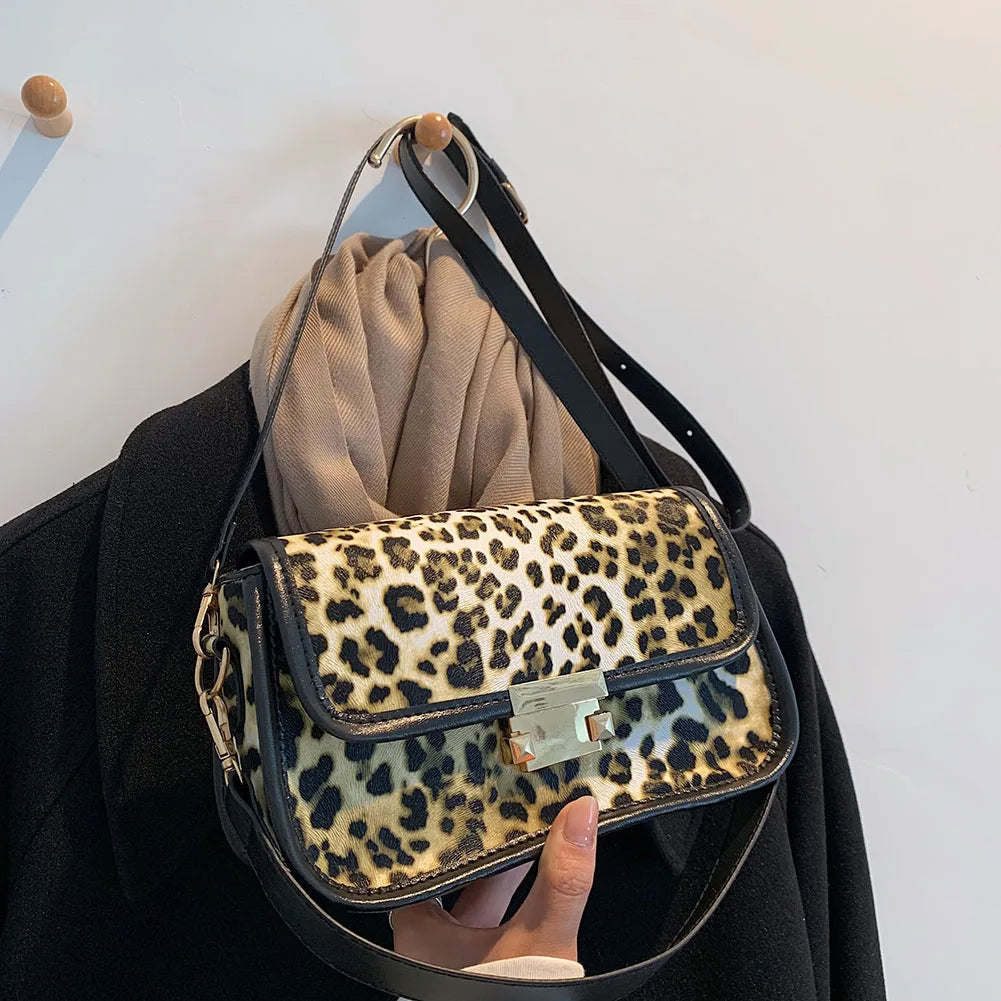 Leopard Print Shoulder Bag PU Leather Underarm Clutch Handbag