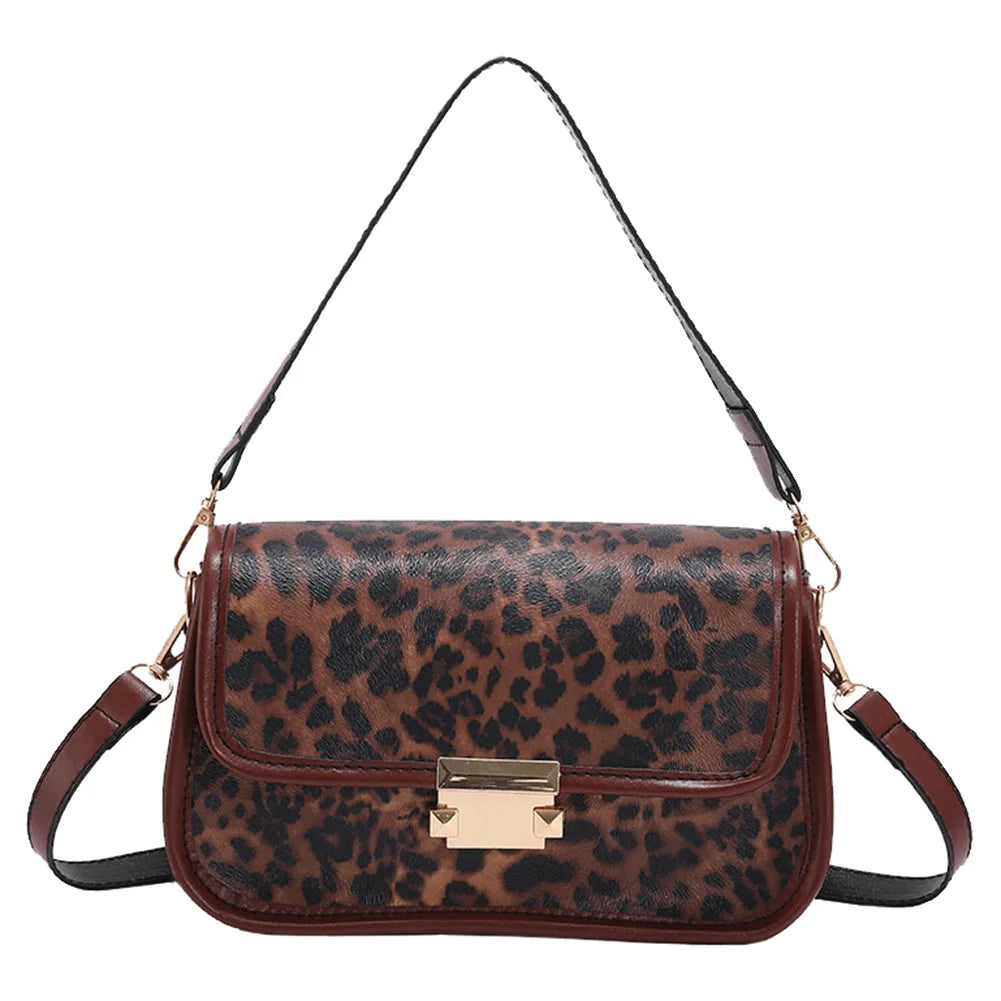 Leopard Print Shoulder Bag PU Leather Underarm Clutch Handbag