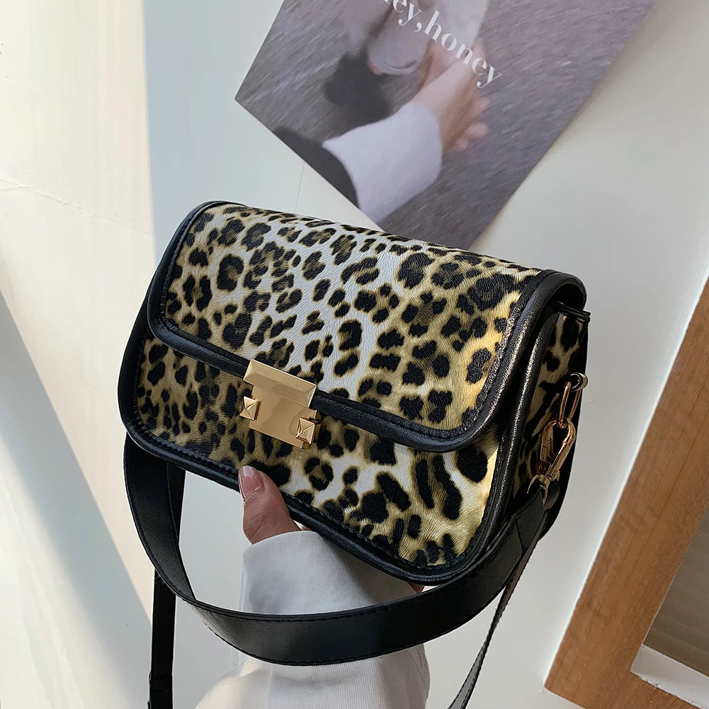 Leopard Print Shoulder Bag PU Leather Underarm Clutch Handbag