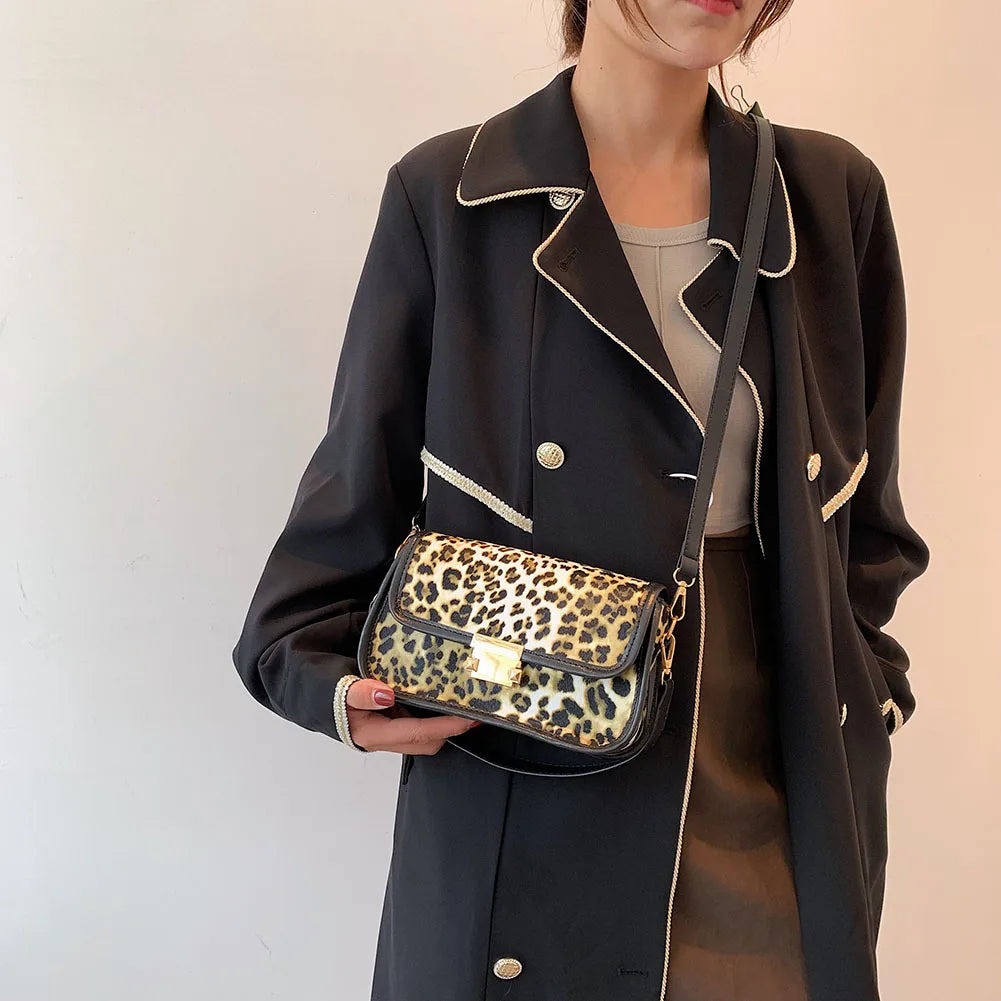 Leopard Print Shoulder Bag PU Leather Underarm Clutch Handbag