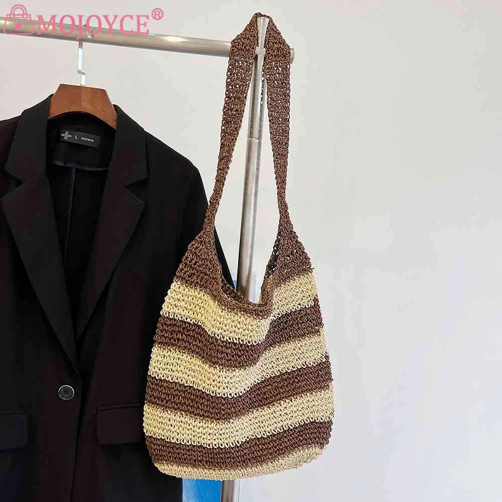 Straw Weave Hollow Shoulder Bag Large Capacity for Beach Vacation