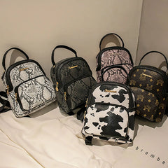 Women Shoulder Bag Female Backpack Pu Leather Backpacks Snake Printed Travel Bag