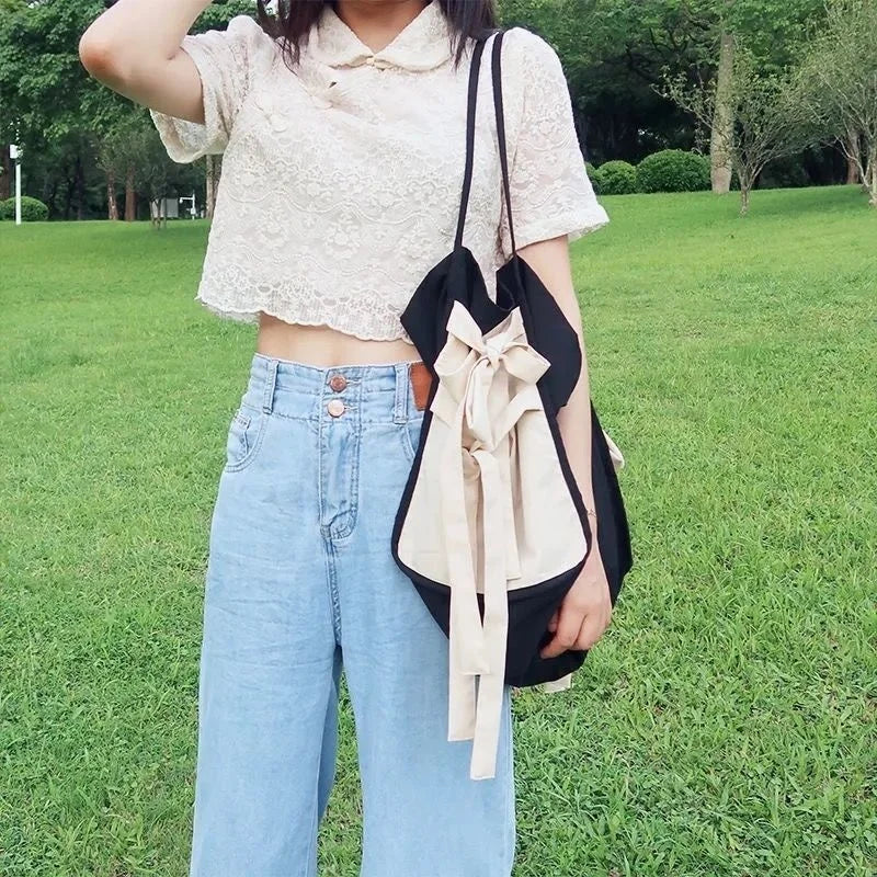 Women Shoulder Bag Ladylike Bow Nylon Tote Bag Handbags