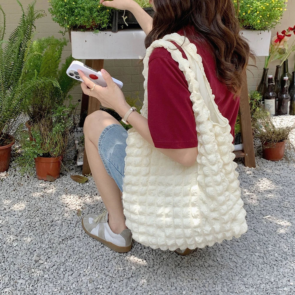 Women Shoulder Bag Pleated Handbags Large Capacity Top-handle Bag
