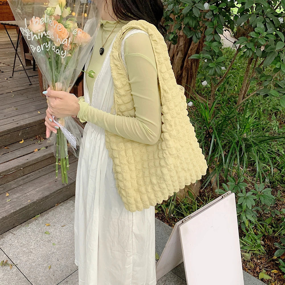 Women Shoulder Bag Pleated Handbags Large Capacity Top-handle Bag