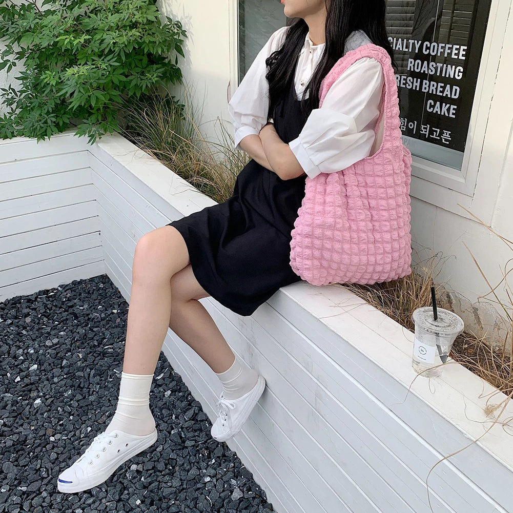 Women Shoulder Bag Pleated Handbags Large Capacity Top-handle Bag