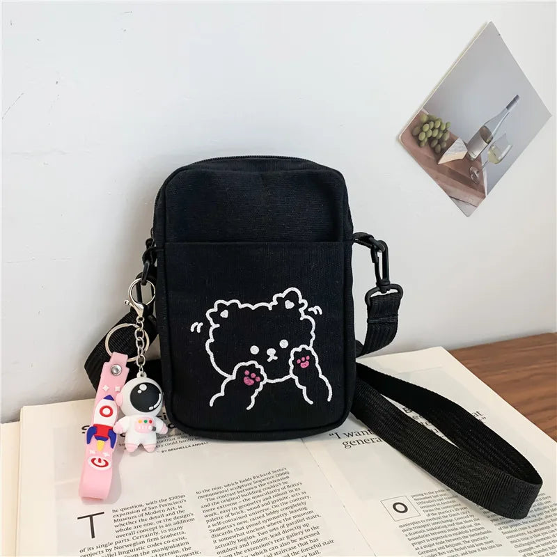 Canvas Tote Shoulder Bag Zipper Messenger Handbag